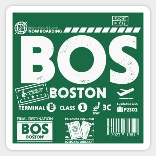 Vintage Boston BOS Airport Code Travel Day Retro Travel Tag Green Sticker